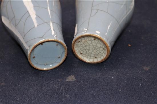 A pair of blue Chinese crackleware vases on stands